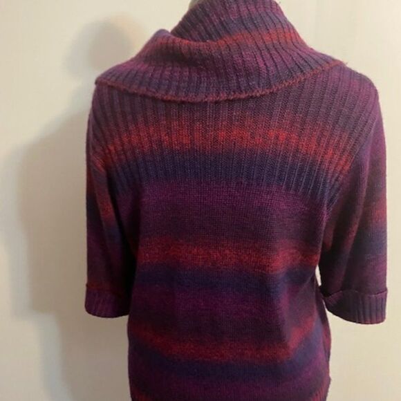 Ruby Rd. Favorites Burgundy/Purple stripe cowl neck 3/4 sleeve sweater, size L - Picture 2 of 3